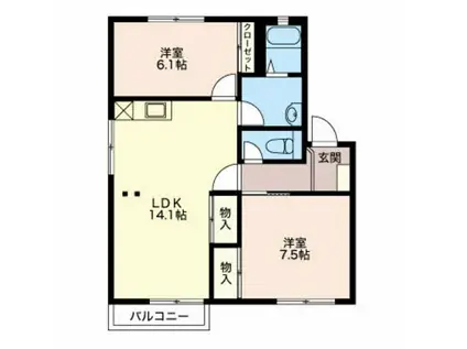 フレグランス日詰B棟(2LDK/2階)の間取り写真