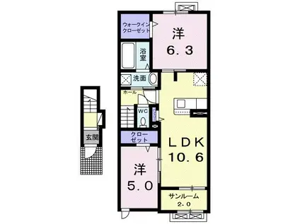 ボーリヴィエールIII(2LDK/2階)の間取り写真