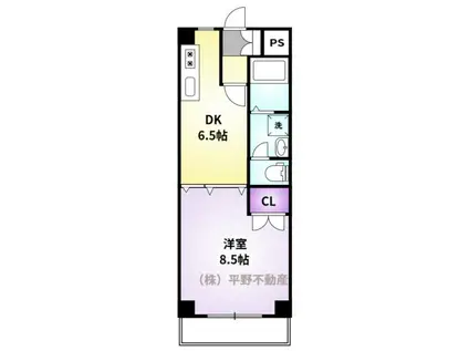 クラウンⅡ津福(1DK/6階)の間取り写真