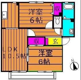 ビアン連島B棟(2LDK/2階)の間取り写真
