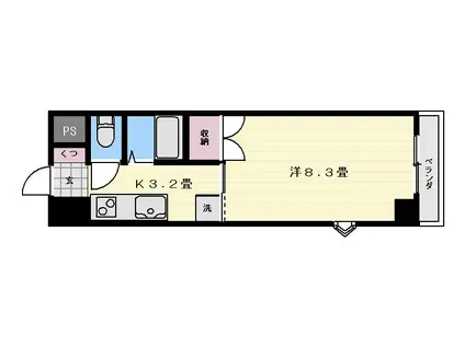 パセオ城山(1K/4階)の間取り写真