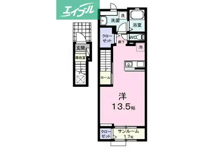 ルフレ I(ワンルーム/2階)の間取り写真