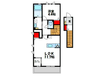 アリエッタ水巻(1LDK/2階)の間取り写真