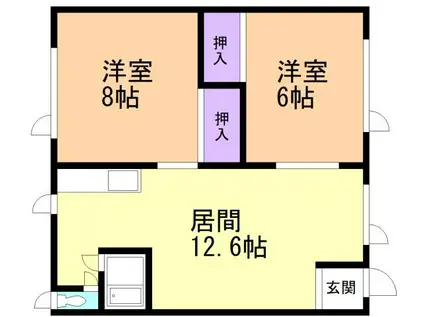 Kアパート(2LDK/1階)の間取り写真