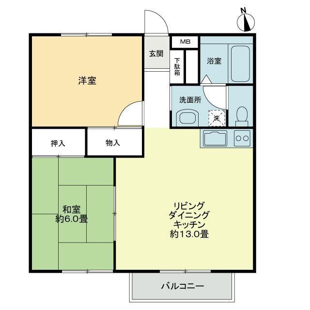 フォブール吉峰 B棟(2LDK/1階)の間取り写真