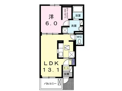 クレセントC(1LDK/1階)の間取り写真