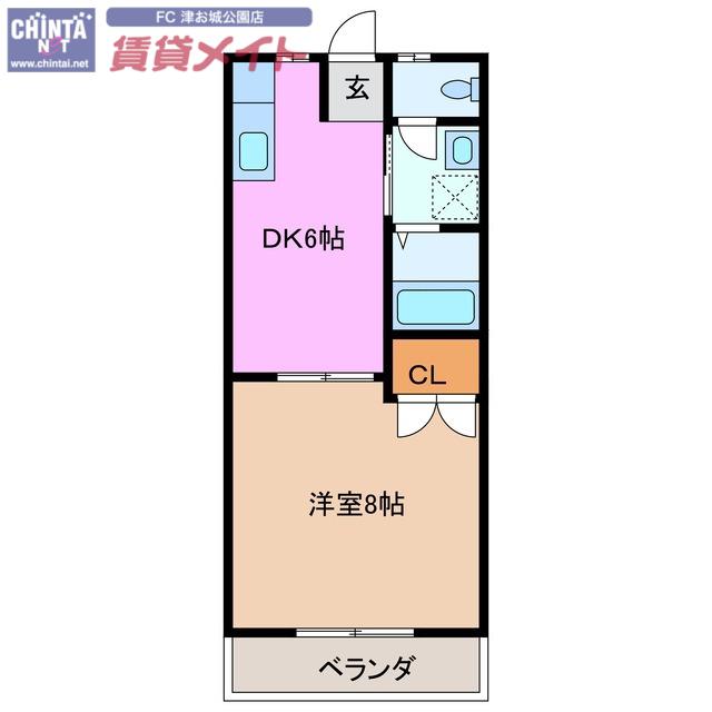 コーポ新町II(1DK/1階)の間取り写真