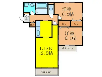ラブラドール(2LDK/3階)の間取り写真