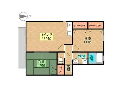 ハイカム-ルまつもとA(2LDK/2階)の間取り写真