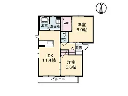 シャーメゾンハイネス A棟(2LDK/1階)の間取り写真