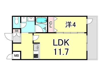 ウェルスクエア西宮甲東園(1LDK/3階)の間取り写真
