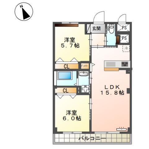WEALTH COMFORT 新宮(2LDK/4階)の間取り写真