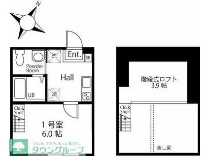 ハーミットクラブハウスキアーヴェIIIA棟(ワンルーム/1階)の間取り写真