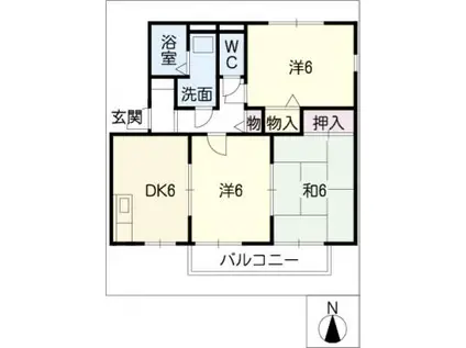 タウンコート岩崎台B棟(3DK/1階)の間取り写真
