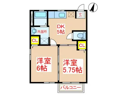 ガーデンプレイス広瀬C棟(2DK/2階)の間取り写真