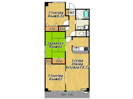 サンスカイ(3LDK/5階)の間取り写真