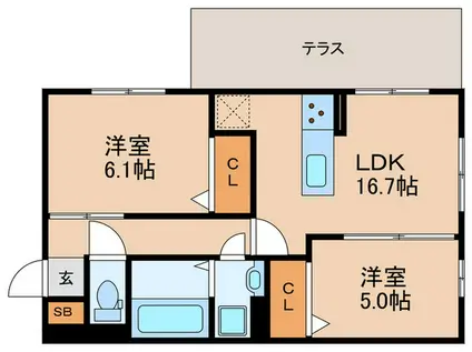 FLEURII(2LDK/1階)の間取り写真