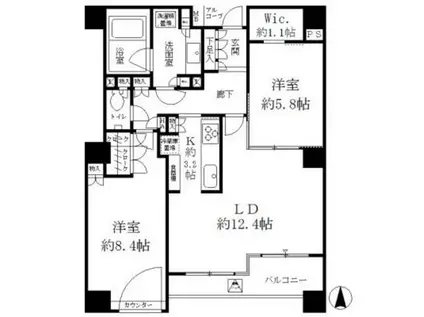 パークサイド・ウイングス(2LDK/4階)の間取り写真