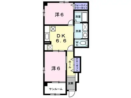 イヴェールII(2DK/1階)の間取り写真
