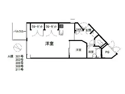 ノースウィング(1LDK/3階)の間取り写真