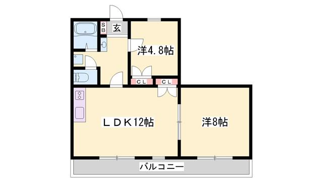 コンパスローズ白浜(2LDK/3階)の間取り写真