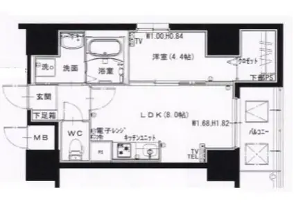 ローズコーポ堺筋本町(1LDK/14階)の間取り写真