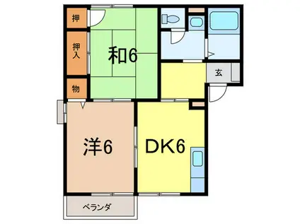 マニャーナ夙川B棟(2DK/1階)の間取り写真