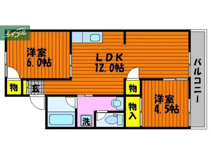 プロムナード中仙道 I(2LDK/2階)の間取り写真