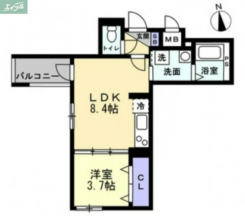 アシェント岡山医大前(1LDK/1階)の間取り写真