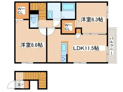 シャーメゾンポラリス(2LDK/2階)の間取り写真