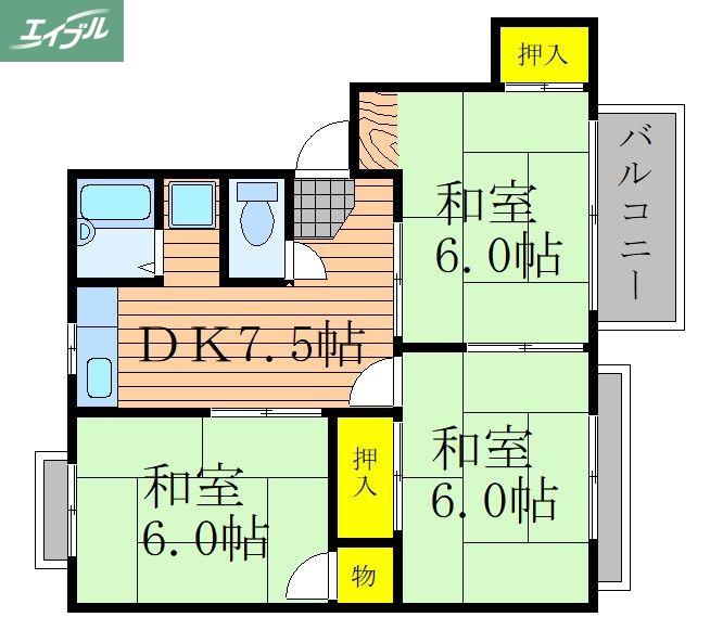 コーポ藤B(3DK/2階)の間取り写真