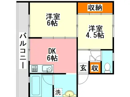 ビレッジハウス飯塚 1号(2DK/3階)の間取り写真