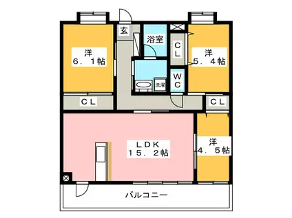 西鉄天神大牟田線 雑餉隈駅 徒歩4分 5階建 築9年(3LDK/2階)の間取り写真