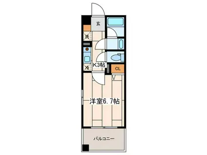 ライムレジデンス汐入(1K/6階)の間取り写真