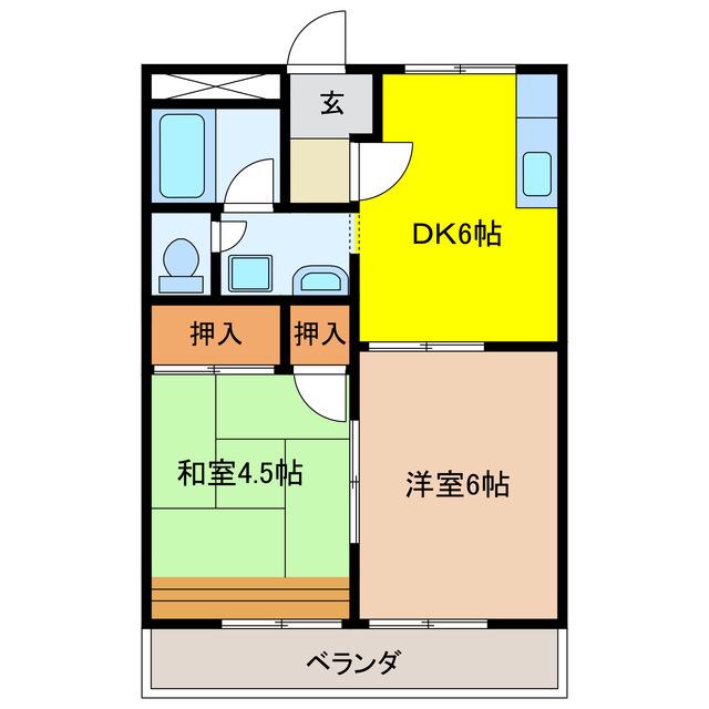 フォートレス21A(2DK/2階)の間取り写真