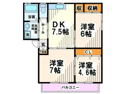 グランシードI(3DK/1階)の間取り写真