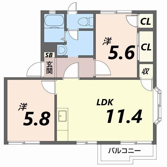 英賀保ハイツ3(2LDK/1階)の間取り写真