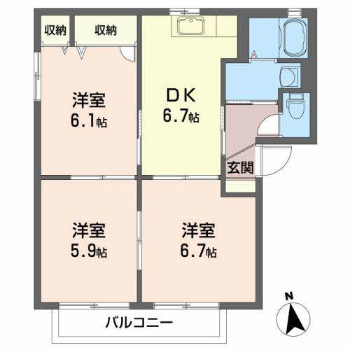 クレアールC(3DK/2階)の間取り写真