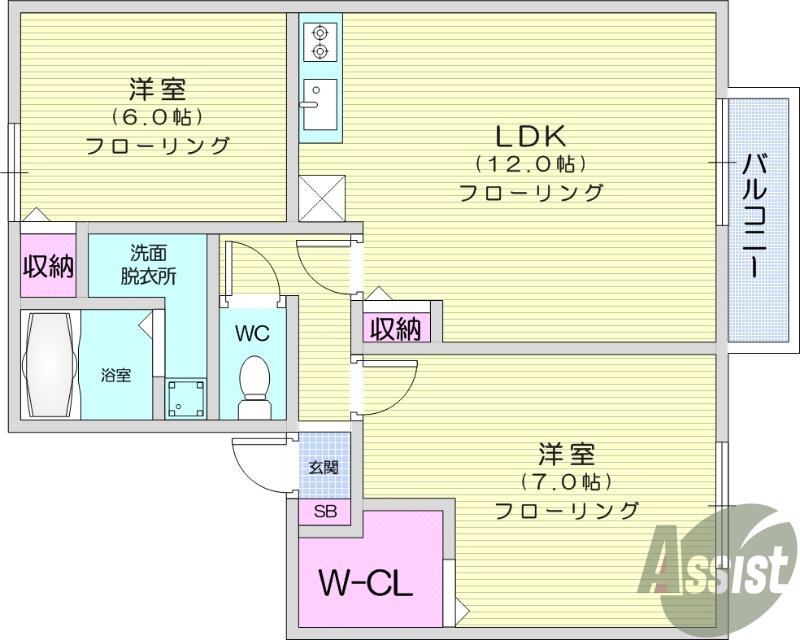 ベルデS(2LDK/1階)の間取り写真