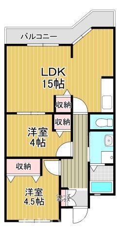 第一眉山マンション(2LDK/2階)の間取り写真