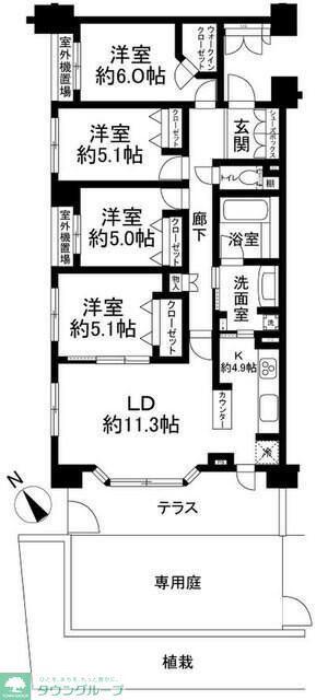 アンビシャス南柏(4LDK/1階)の間取り写真