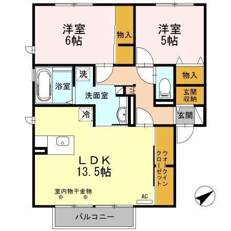 イーストヒルズ高松(2LDK/1階)の間取り写真