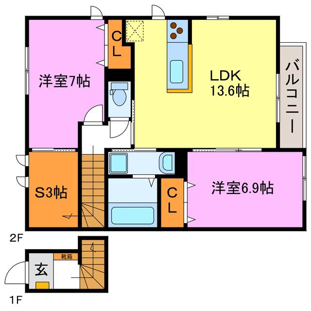 エルメゾン ブラン(2SLDK/2階)の間取り写真