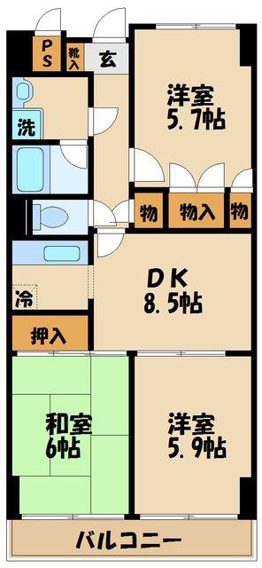 グランドール武戸野(3DK/8階)の間取り写真