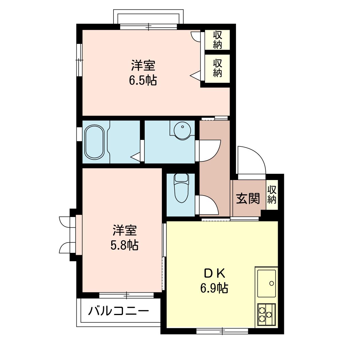フラッツヒルA(2DK/1階)の間取り写真