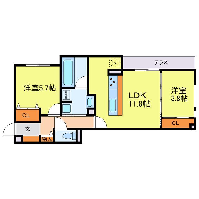 クラシスト三津屋南(2LDK/1階)の間取り写真