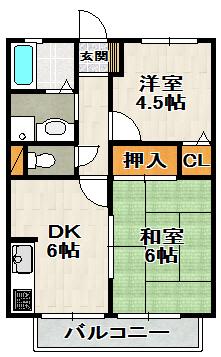 コーポバンブーバレー(2DK/2階)の間取り写真