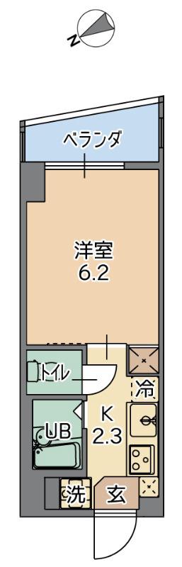 トーマス国場(1K/3階)の間取り写真