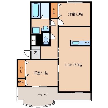 グローイングコート(2LDK/1階)の間取り写真