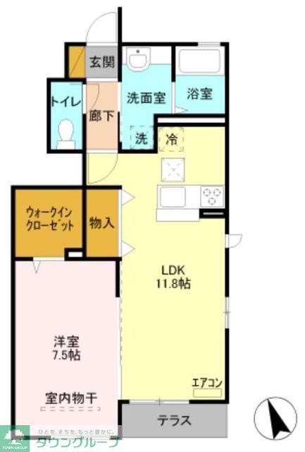 フォンテーヌD(1LDK/1階)の間取り写真